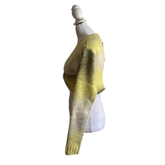 For Love & Lemons Celeste Twist Front Crop Sweater Yellow Green Cozy NWT Size S - Picture 5 of 11